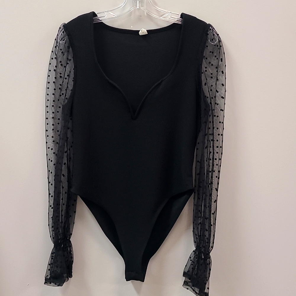 Long black sheer body sute/dress top